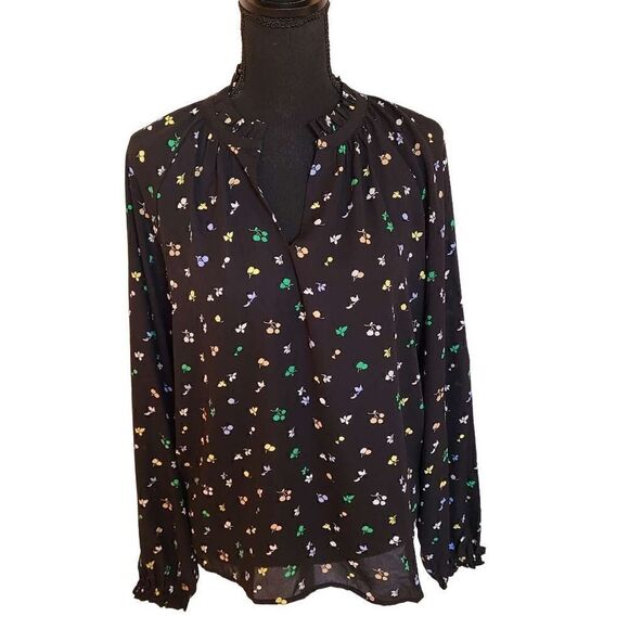 Ann Taylor Floral Ruffle Long Sleeve Pull Over Blouse Size M - Picture 1 of 11